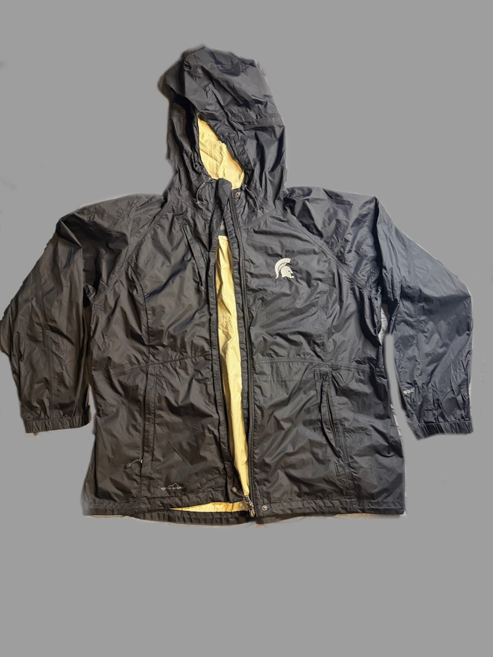 Eddie Bauer Black Rain Jacket with Yellow Lining